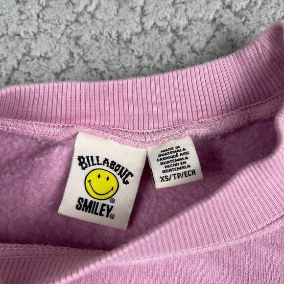 Billabong Smiley Sweater Womens XS Pink Oversized Sun Washed Happy - Picture 3 of 8
